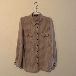 Tan with Black Dots Long Sleeve Button Up
